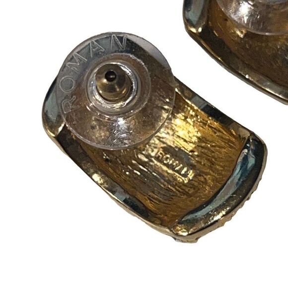 Vintage Roman Gold Plated Swarovski Paved Crystal Clip On Huggies Earrings - Picture 8 of 9